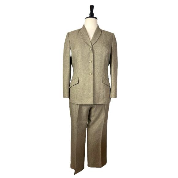 Le Suit Retro Pant Suit Set 3 Button Shawl Collar Blazer Tan Women’s Size 16 - Picture 1 of 14